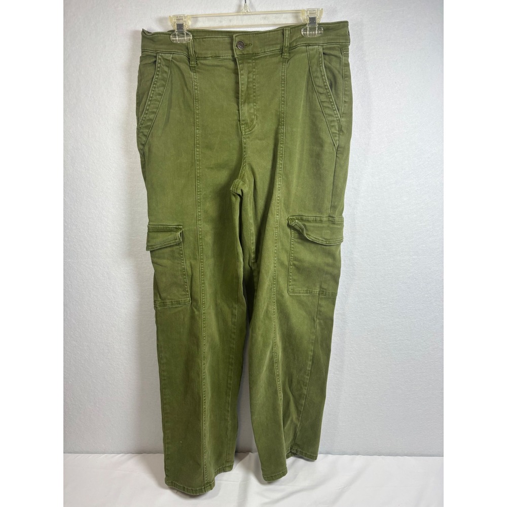 Wonderly Cargo Utility Pants Womens 12 Green Cotton Denim Straight Leg Boho Chic